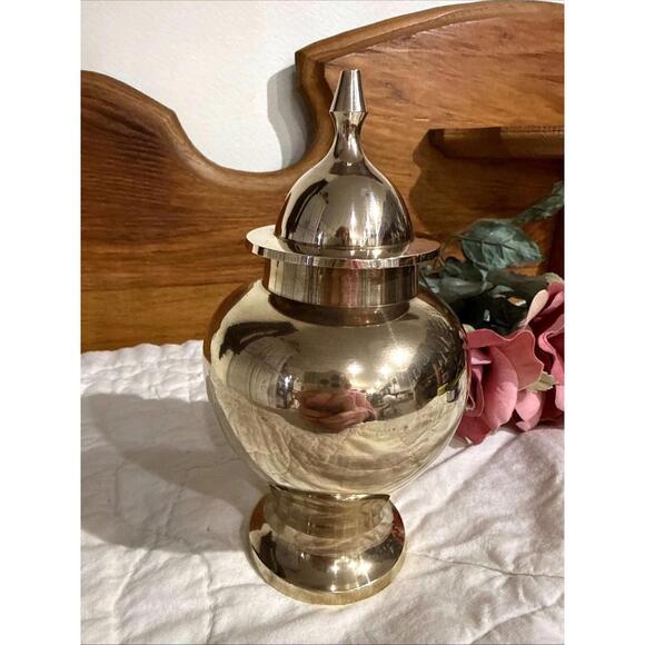 Other - VTG Solid Brass Urn Vase Ginger Jar W/ Lid 6.5” Made India Cottage Boho Decor